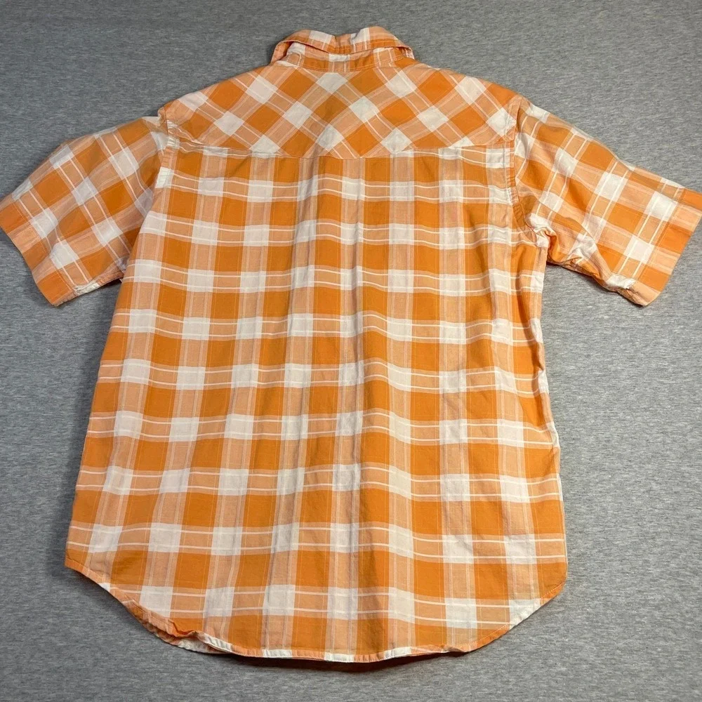 Polo Ralph Lauren Western Snap Shirt Boys Large 14-16 Orange White Plaid Cotton